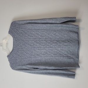 TALBOTS Gray Nylon Lambswool Cableknit Crewneck Sweater